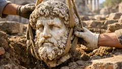 Hallan una cabeza de escultura romana oculta en los cimientos de una basílica