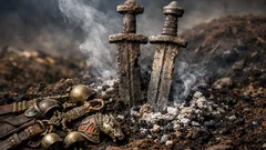 Hallan un funeral vikingo visible a kilómetros y tumbas con espadas clavadas