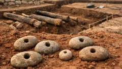 Hallan un taller textil de la edad del hierro con 5 pesas de telar y un huso