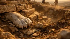 Hallan en Grecia un heroon con tumbas intactas, oro y leones de mármol