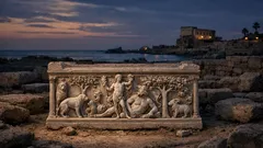 Hallan en Cesarea un sarcófago romano con una escena única de Dioniso y Hércules